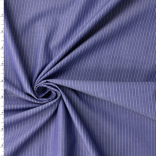 White Pinstripe on Indigo Chambray Japanese Cotton Shirting #32761 Fabric By The Yard