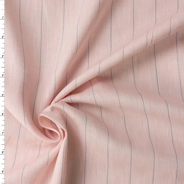 Sage Pinstripe on Pink Japanese Herringbone Cotton #32767 Fabric By The Yard