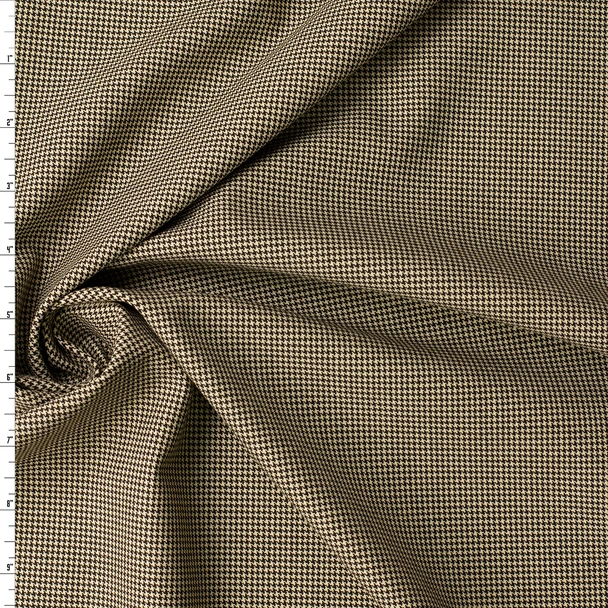 Black and Tan Mini Houndstooth Stretch Rayon Suiting #32846 Fabric By The Yard