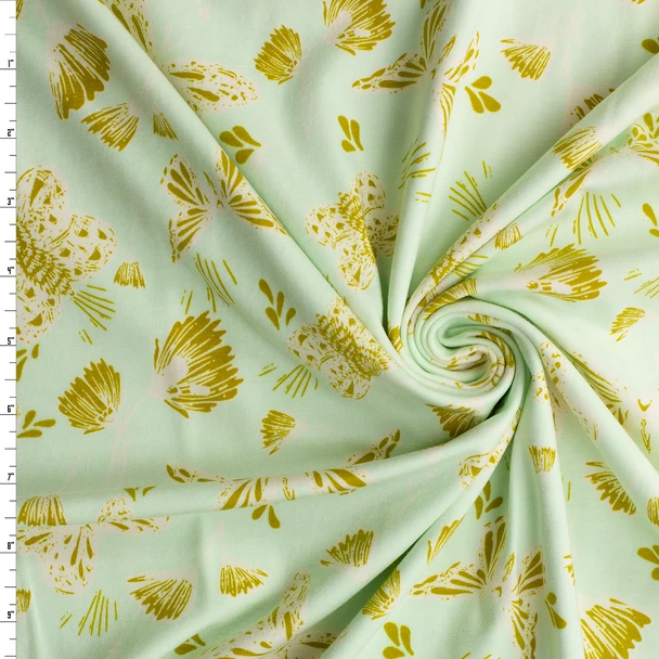 Sweetly Sings Golden Stretch Cotton Jersey Knit from Art Gallery Fabrics #32903 Fabric By The Yard