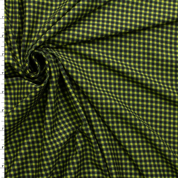 Black on Olive Mini Gingham Designer Stretch Rayon Jersey Knit #32914 Fabric By The Yard
