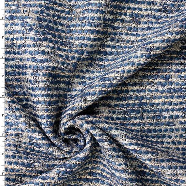 Teal, Black, and Offwhite Cotton Blend Tweed #32933 Fabric By The Yard