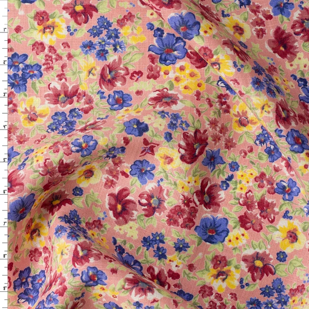 Garden Floral on Pink Linen #32940 Fabric By The Yard