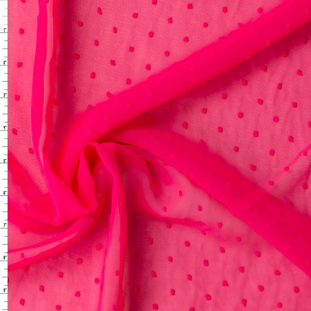 Hot Pink Clip Dot Chiffon #32956 Fabric By The Yard