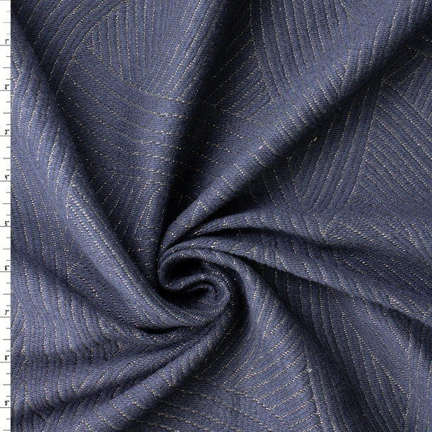 Navy Shimmering Layered Waves Designer Brocade #32974 Fabric By The Yard