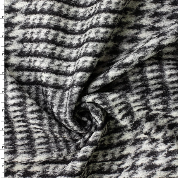 Grey and Black Oversized Glen Plaid Boiled Wool  #32975 Fabric By The Yard
