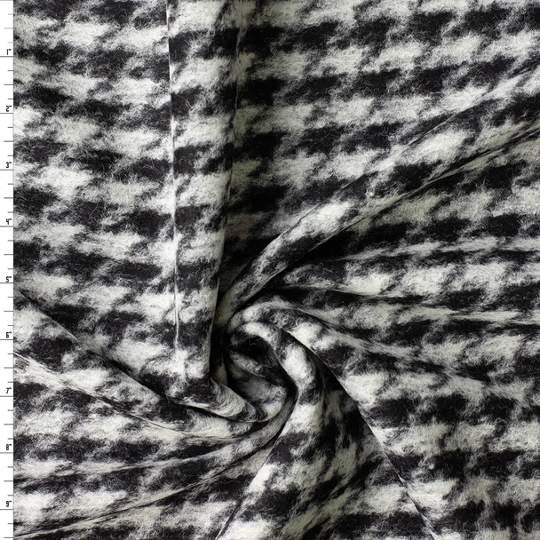 Grey and Black Oversized Houndstooth Boiled Wool  #32976 Fabric By The Yard