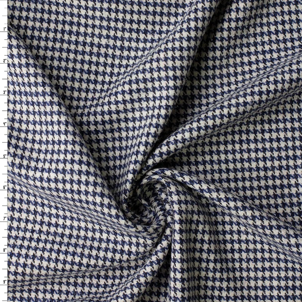 Blue and Offwhite Houndstooth Wool Tweed #32978 Fabric By The Yard