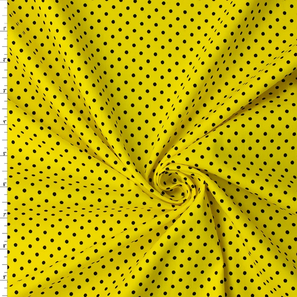 Black on Yellow Polka Dots Cotton Poplin #32982 Fabric By The Yard