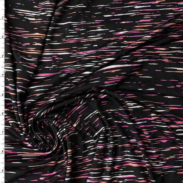 Pink and Black Horizontal Streaked Abstract Stretch Athletic Knit #33032 Fabric By The Yard