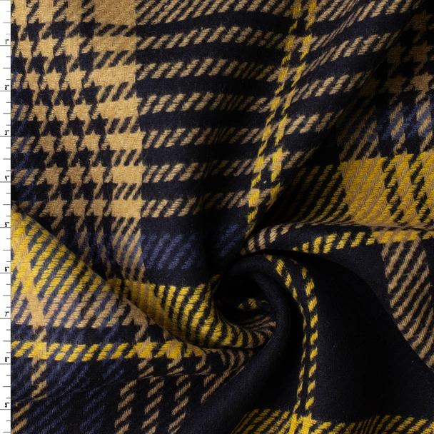 Tan, Mustard, and Slate Oversized Houndstooth Plaid Wool Coating #33044 Fabric By The Yard