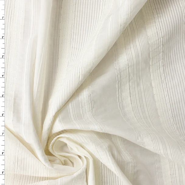 Warm White Vertical Zip Zag Stripe Embroidered Italian Cotton #33046 Fabric By The Yard