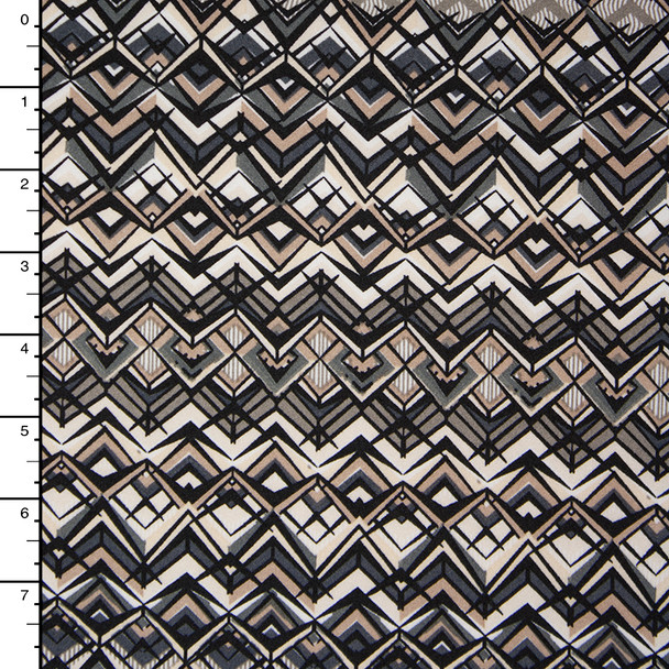 Black, Ivory, Grey, and Tan Geometric Poly/Lycra Print