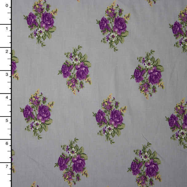 Purple Diamond Roses on Grey Midweight Stretch Poplin Print