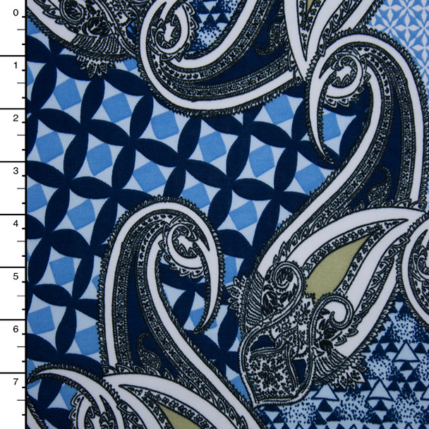 Blue Paisley Patchwork Stretch ITY Print