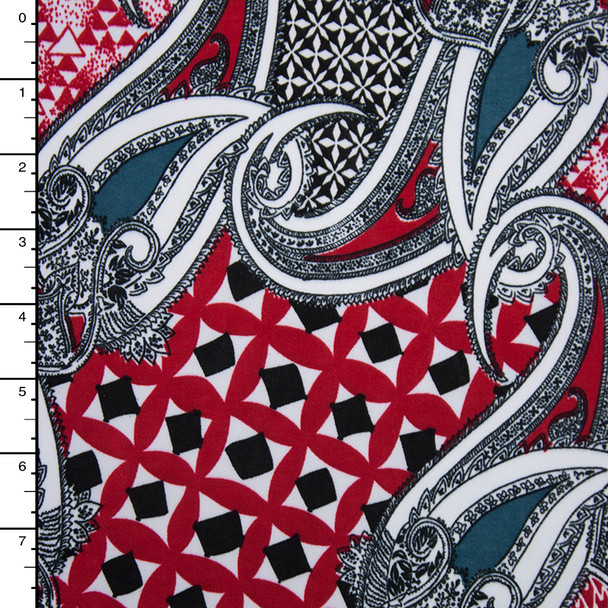 Red Paisley Patchwork Stretch ITY Print