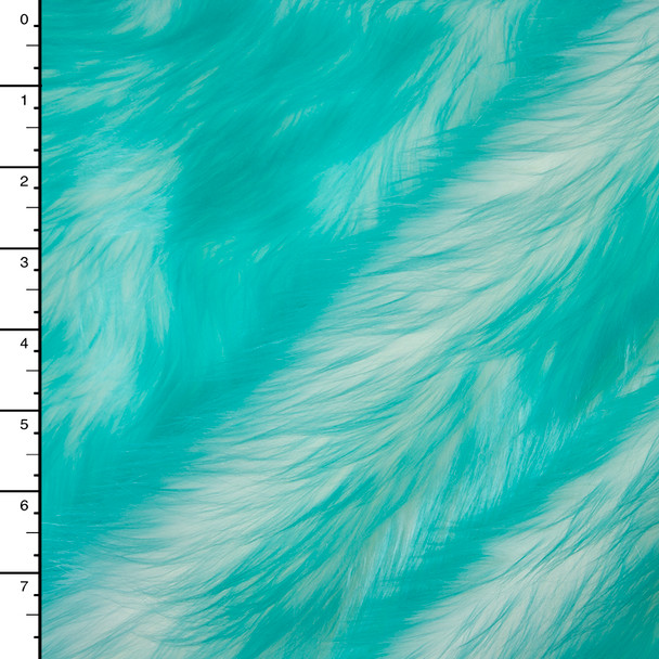 Bright Aqua on White Candy Shag Faux Fur