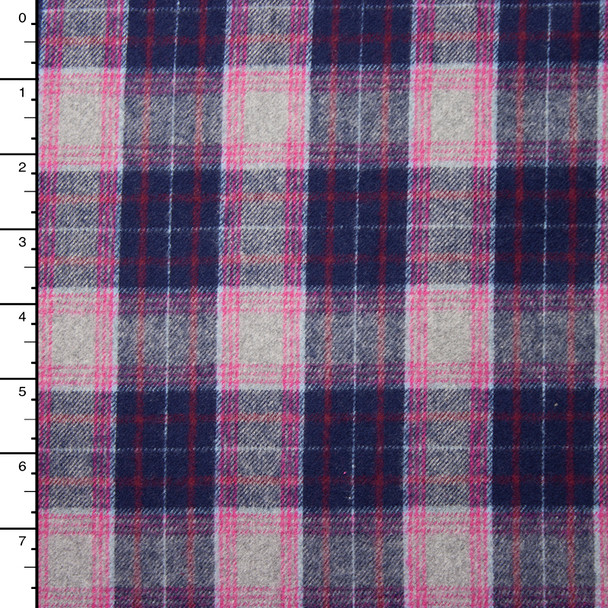Navy, Grey, and Pink 45" Plaid Flannel