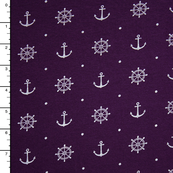 Plum Anchors and Wheels Print Stretch Jersey Knit