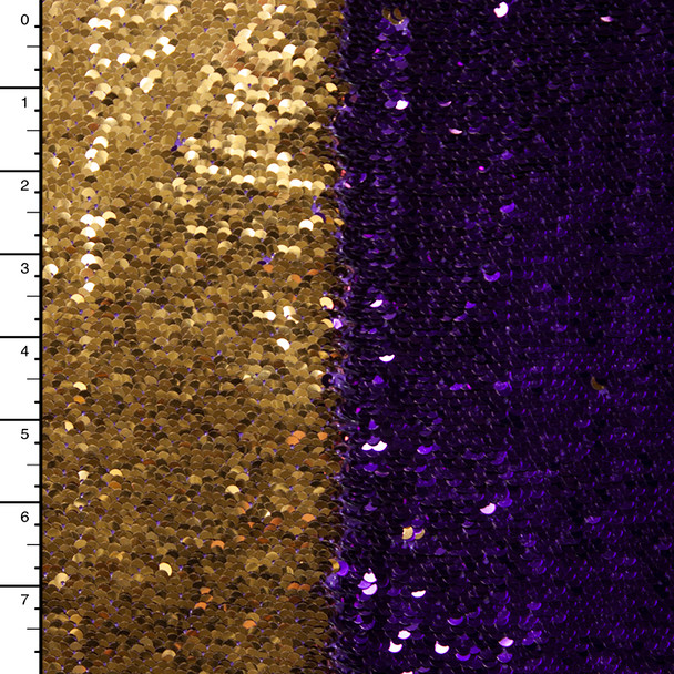 Metallic Gold and Purple Reversible Two Tone Sequin Fabric