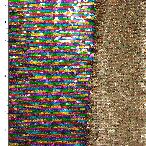 Metallic Rainbow and Gold Reversible Two Tone Sequin Fabric