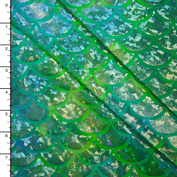 Silver on Tie Dye Aqua and Lime Holographic Mermaid Scale Nylon/Lycra