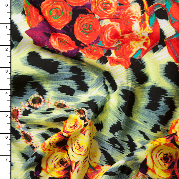 Roses and Jewelry on Animal Print Abstract Rayon Challis Print