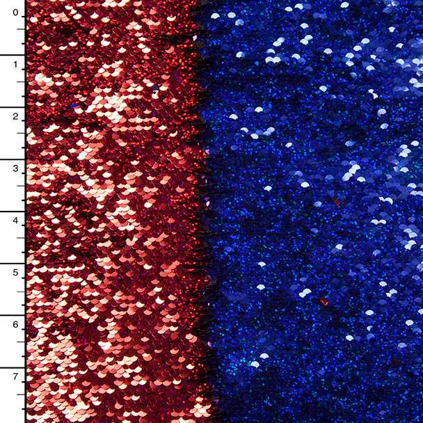 Holographic Red and Blue Reversible Two Tone Sequin Fabric