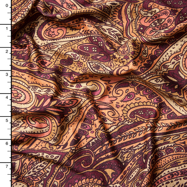 Tan and Burgundy Paisley Stretch Jersey Knit