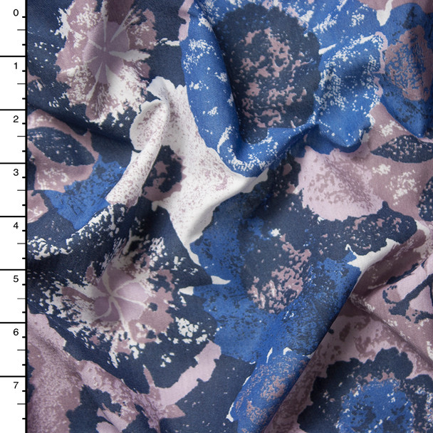 Blue and Grey Grunge Layered Floral Print Jersey Knit