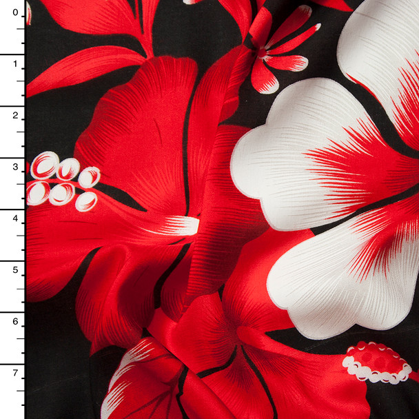 Red, White, and Black Large Floral Island Print Challis