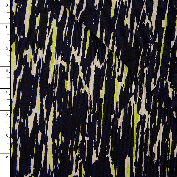 Black, Navy, Yellow, and Ivory Abstract Brushstroke Cotton/Linen Twill from ‘Milly’ Fabric By The Yard