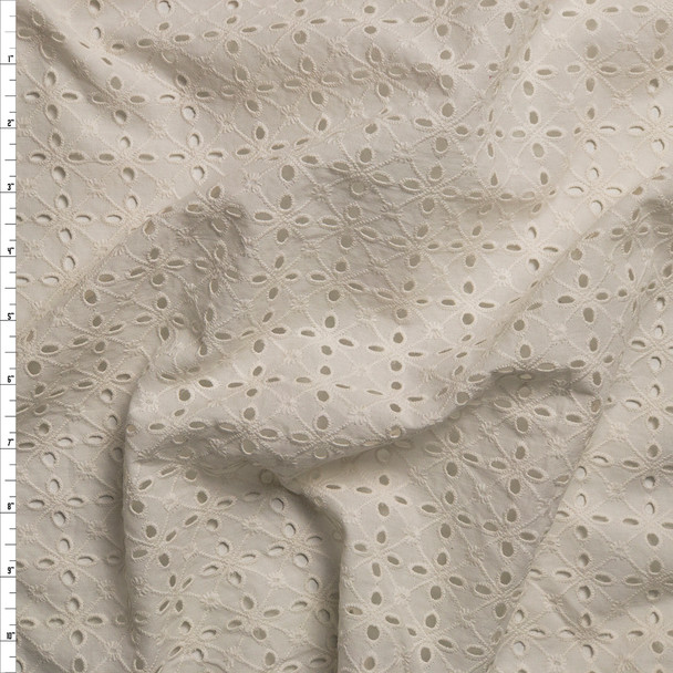 Warm White Tiled Floral Cotton Eyelet Fabric By The Yard