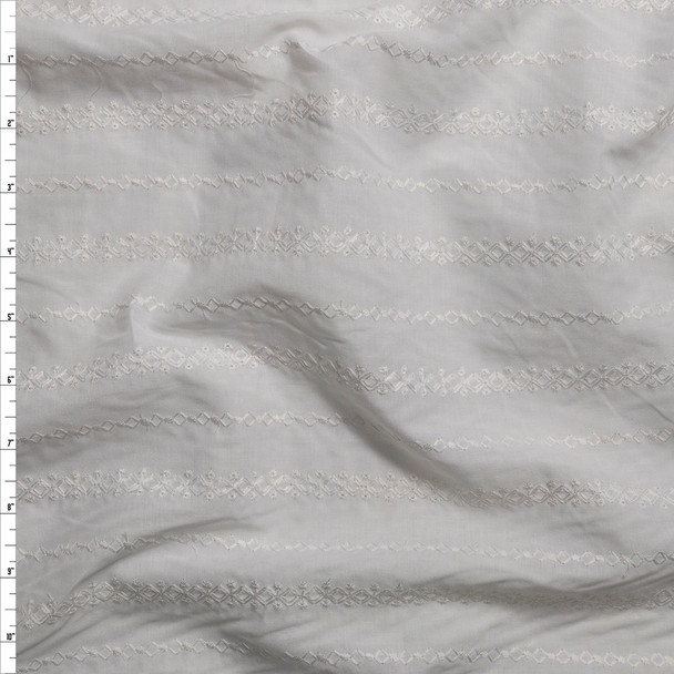 White Diamond Stripe Embroidered Cotton Lawn Fabric By The Yard