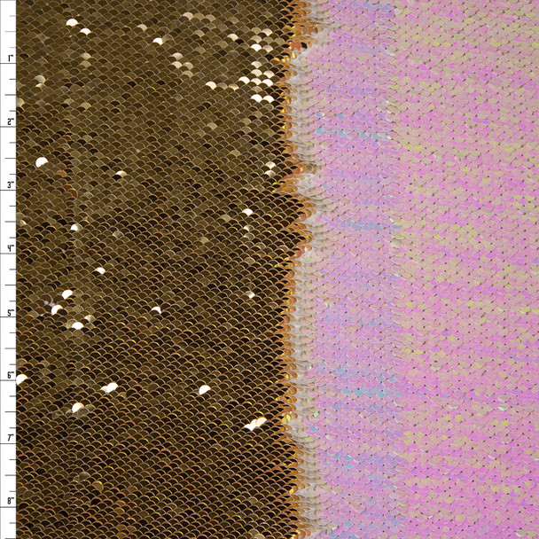 Gold and Iridescent White Reversible Two Tone Sequin Fabric