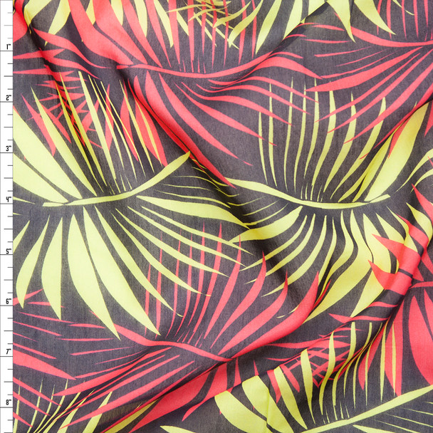 Red and Lime Palms on Brown Lightweight Cotton Voile from 'Milly' Fabric By The Yard