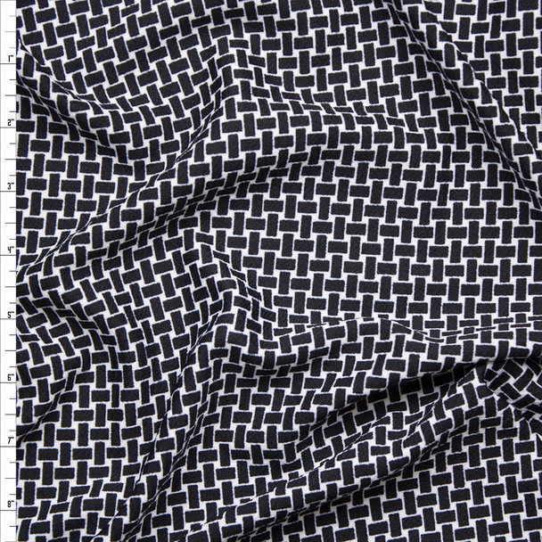 Black and White Basket Weave Print Liverpool Knit Fabric By The Yard