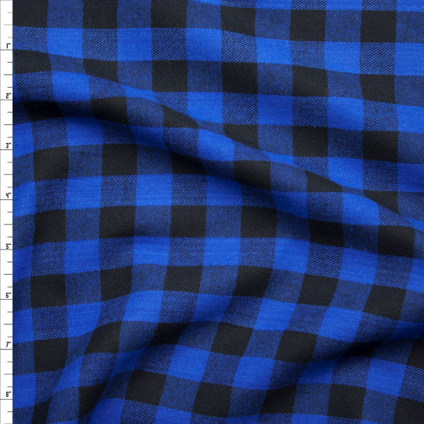 Black and Blue Buffalo Plaid Flannel Fabric By The Yard