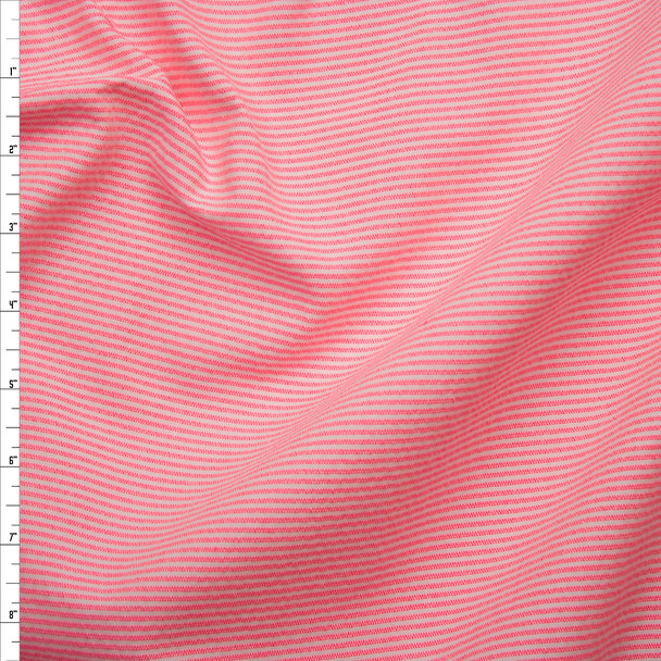 Neon Pink and White Mini Stripe Midweight Seersucker Fabric By The Yard