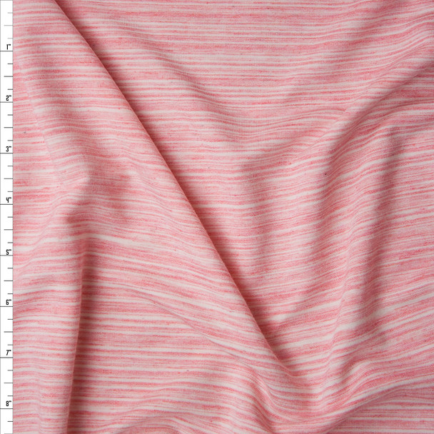 Pink and Offwhite Lined Stretch French Terry Fabric By The Yard