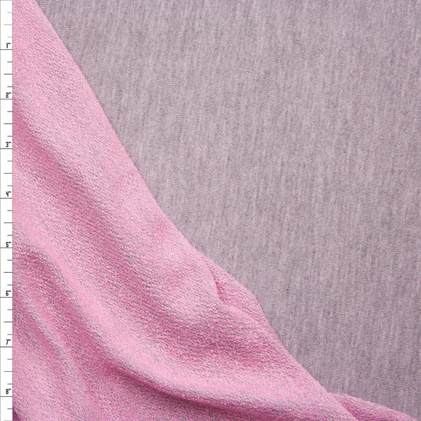 Heather Grey Lightweight French Terry With Pink Back Fabric By The Yard