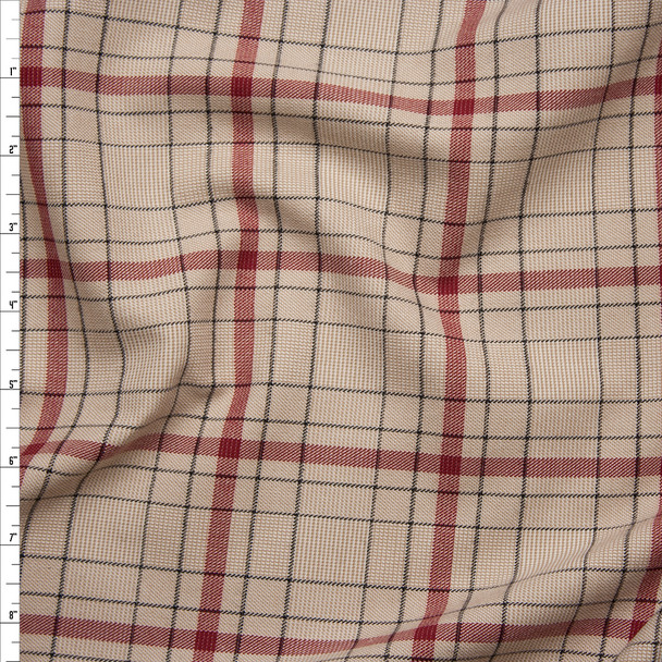 Tan, and Wine Plaid Stretch Midweight Suiting from ‘Ralph Lauren’ Fabric By The Yard