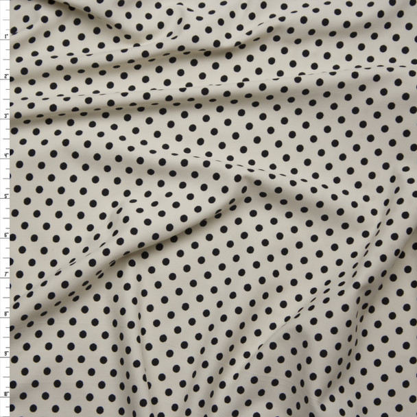 Black on Ivory Mini Polka Dot Stretch Nylon/Lycra Fabric By The Yard