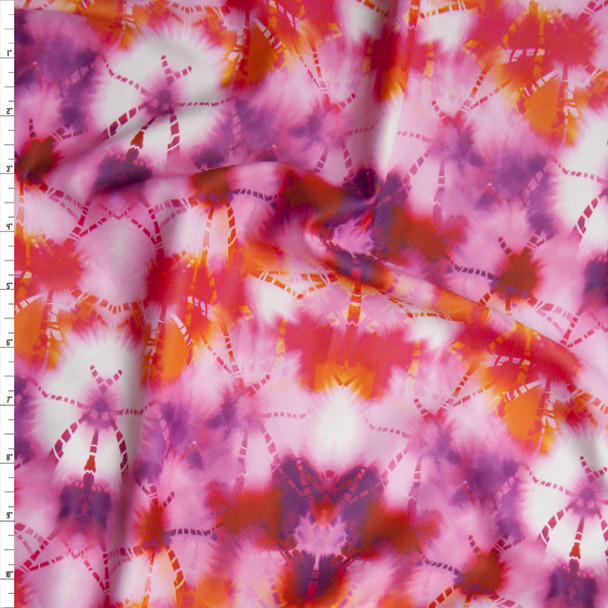 Neon Orange, Pink, and Purple Tie Dye Floral Nylon/Lycra Fabric By The Yard