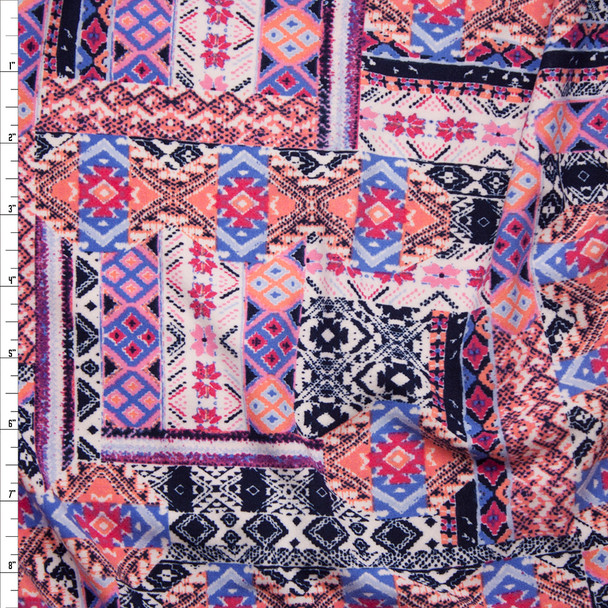 Pink, Coral, and Purple Southwestern Patchwork Double Brushed Poly Spandex Fabric By The Yard