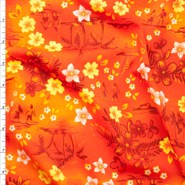 Bright Orange and Yellow Tropical Spandex Print Fabric By The Yard