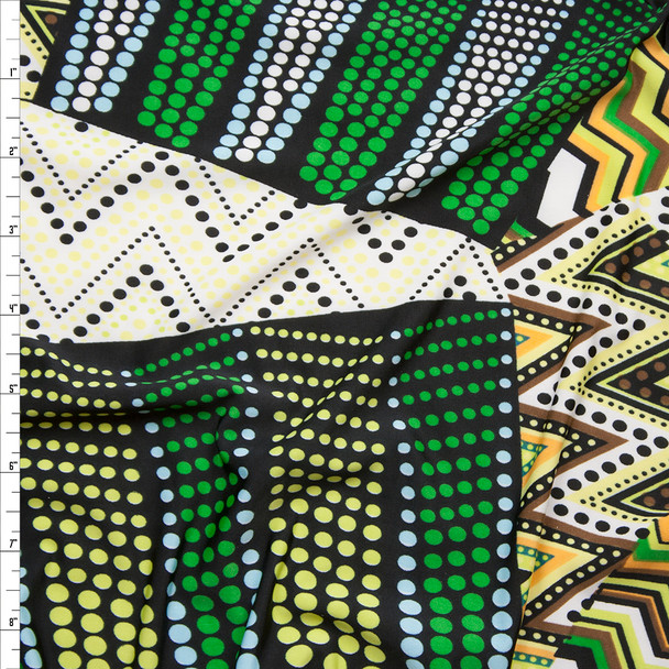 Green and Yellow Mixed Pattern Patchwork Stretch ITY Fabric By The Yard