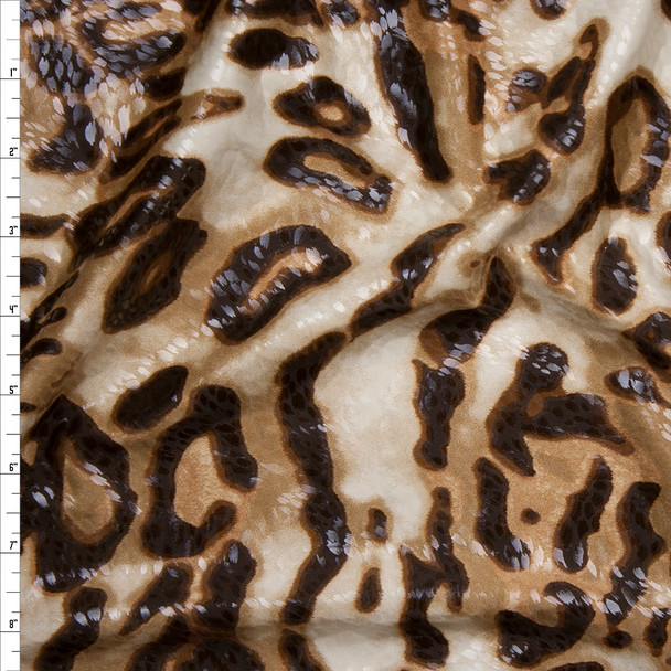 Brown, and Tan Leopard Print Poly Knit with Gloss Overlay Fabric By The Yard