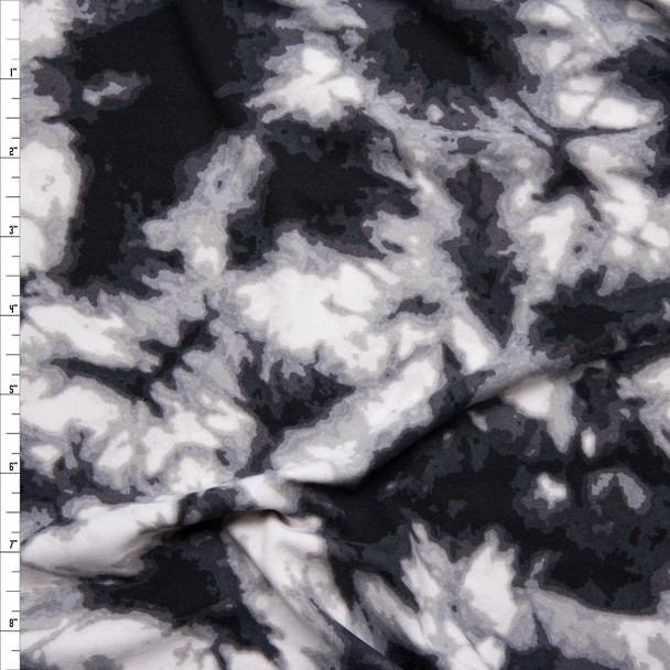 Black, Grey, and White Tie dye Look Brushed Poly Spandex Knit Fabric By The Yard