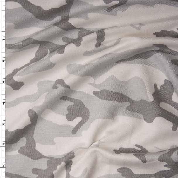 Light Grey Camouflage Print Stretch Rayon French Terry from ‘Generation Love’ Fabric By The Yard